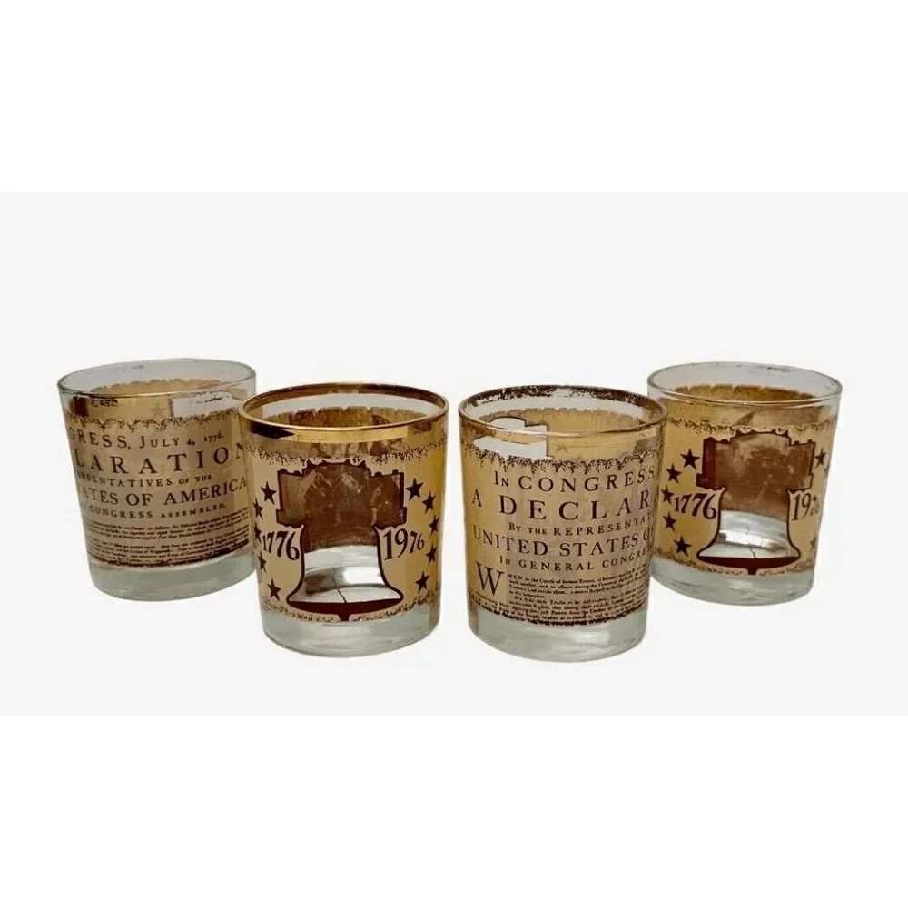 Vintage 1776 Patriotic Declaration Of Independence Whisky Bourbon Rocks Glasses